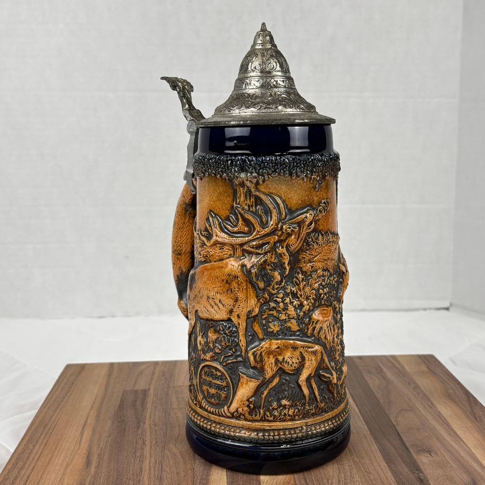 Gerz West Germany Fox Handle Beer Stein Hunting Scene Pewter Lid 32oz Vintage - Picture 5 of 16